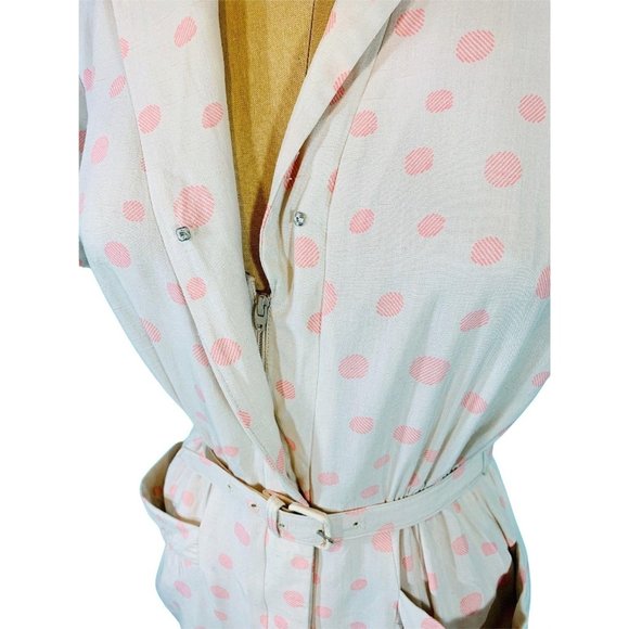 Vintage 1940s Silk Dress Champagne Pink Circle Print Shirtdress | W 25" - Picture 7 of 10
